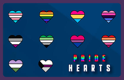 Banner display with pride hearts.