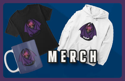 Banner display with Draconicrose Gaming merchandize.